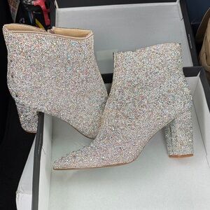 Betsy Johnson Crystal-Embellished Ankle Boots